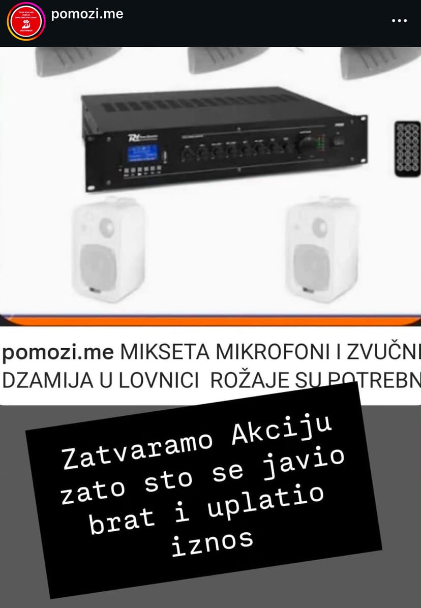 MIKSETA, MIKOROFONI I ZVUČNICI ZA DŽAMIJU U LOVNICI(ROŽAJE)